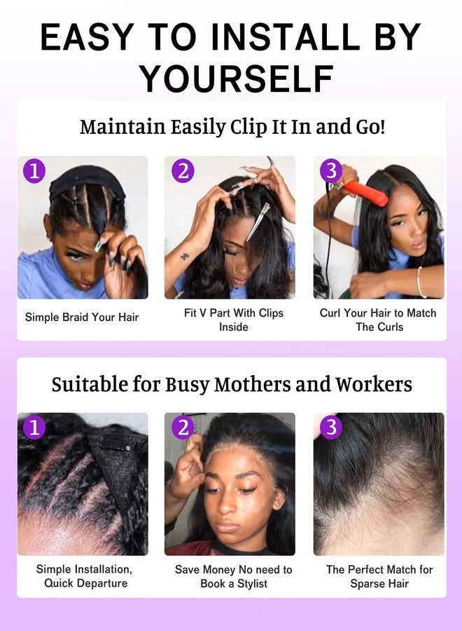 BINF V Part Wig Human Hair Body Wave Upgrade U Part Human Hair Wig with Clip Vpart Half Wig Glueless Wigs for Women No Sew in No Glue No Leave Out Beginner Friendly Natural Color 16 inch - Image 5