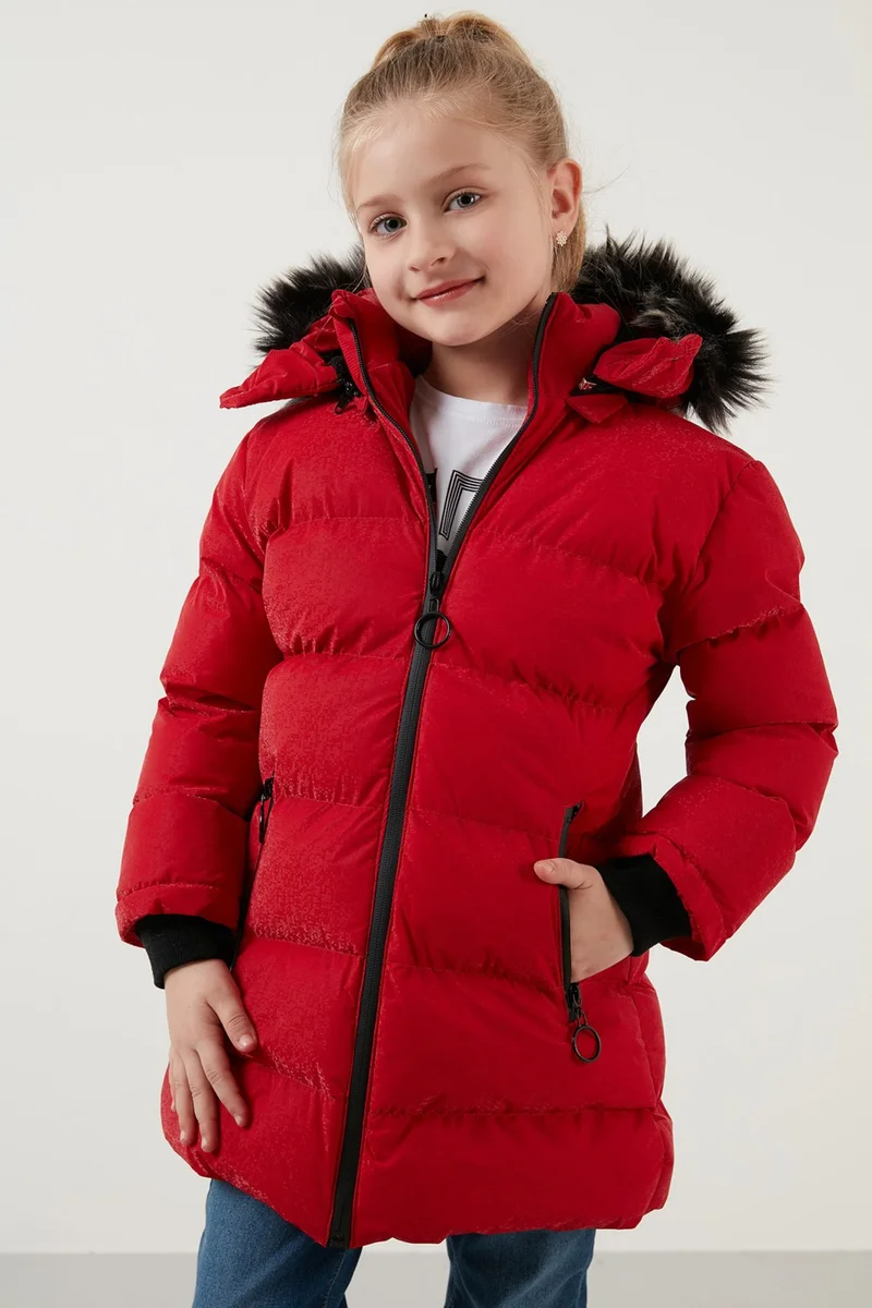 Lela Collar Faux Fur Plush Lined Removable Hooded Slim Cut Winter Coat Girls' COAT 5760002