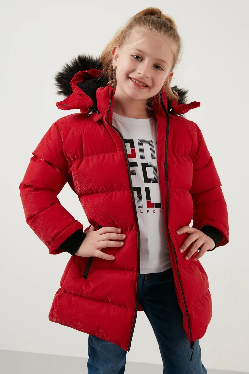 Lela Collar Faux Fur Plush Lined Removable Hooded Slim Cut Winter Coat Girls' COAT 5760002