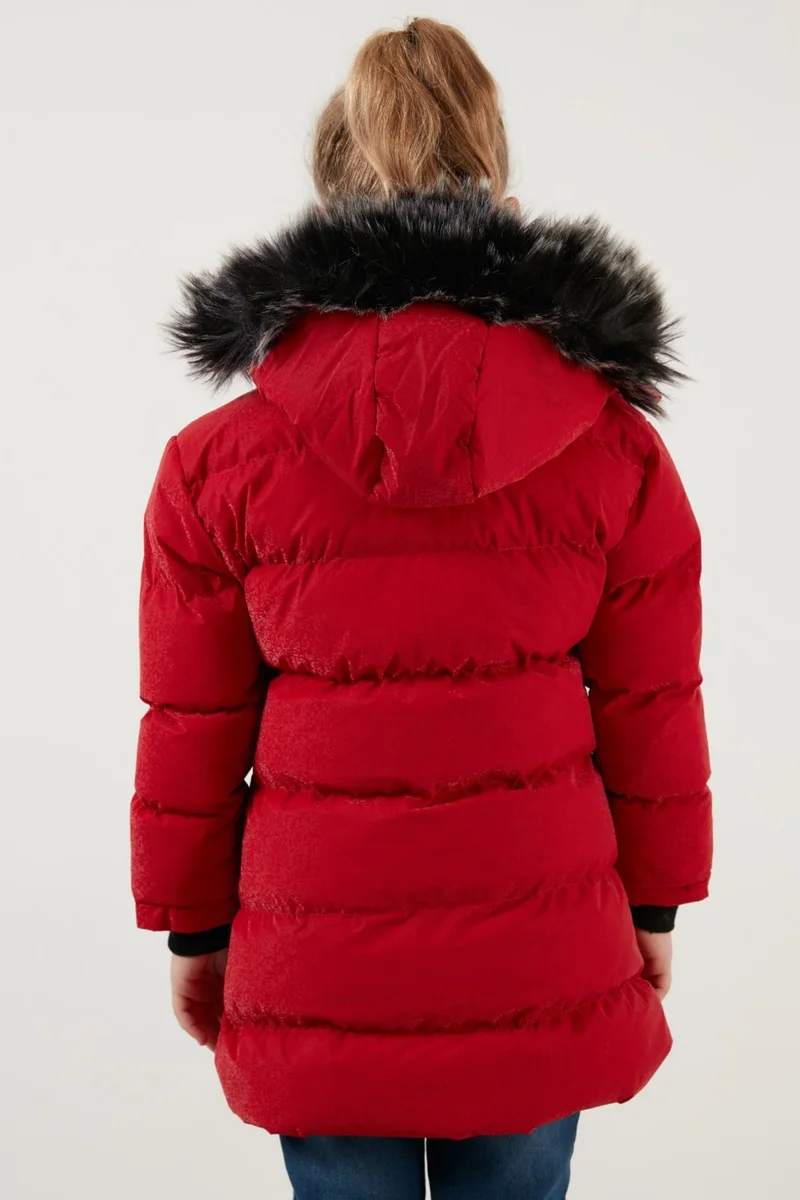 Lela Collar Faux Fur Plush Lined Removable Hooded Slim Cut Winter Coat Girls' COAT 5760002