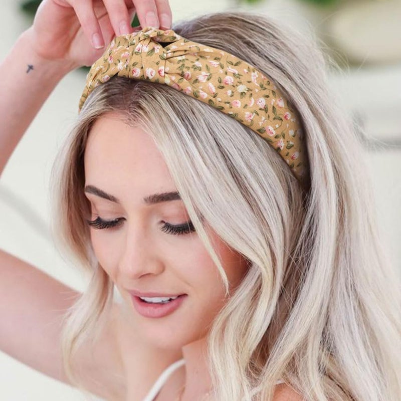 DRESHOW Headbands for Women and Girls Flower Printed Knotted Plastic Head Band Fashion Boho Wide Hairbands Non Slip Hair Accessories 4 Pcs - Image 2