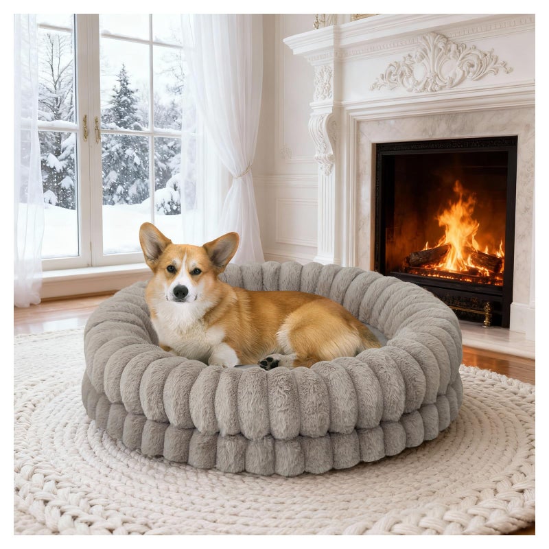 BALANCE Luxury Donut Dog Bed, 30 Inches Round Dog Bed Medium Size Dogs Washable, Orthopedic Calming Dogs Bed for Pets with Anti-Slip Bottom, Oatmeal - Image 1