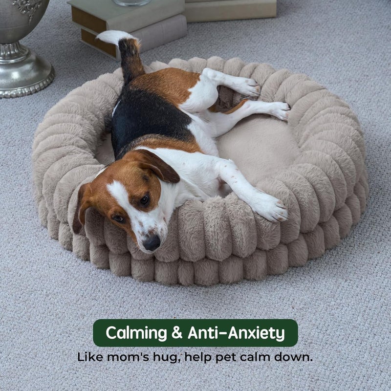 BALANCE Luxury Donut Dog Bed, 30 Inches Round Dog Bed Medium Size Dogs Washable, Orthopedic Calming Dogs Bed for Pets with Anti-Slip Bottom, Oatmeal - Image 3
