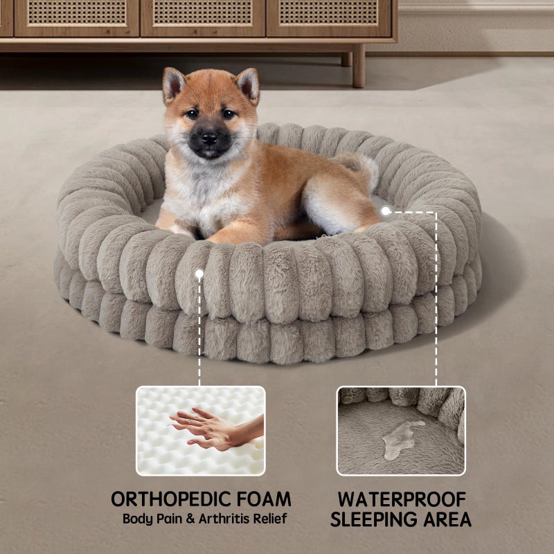 BALANCE Luxury Donut Dog Bed, 30 Inches Round Dog Bed Medium Size Dogs Washable, Orthopedic Calming Dogs Bed for Pets with Anti-Slip Bottom, Oatmeal - Image 4