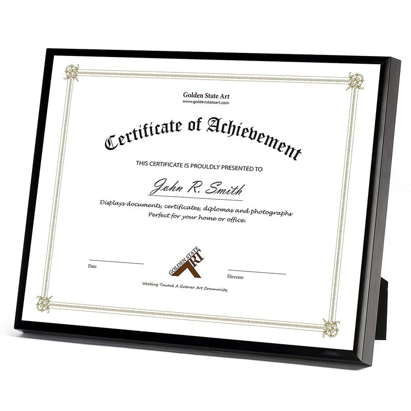 Golden State Art, 8.5x11 Aluminum Frame, Real Glass, Metal Frame for 8.5 by 11 inch Document, Certificate, Diploma. with Easel Stand (Black, 1 Pack) - Image 1