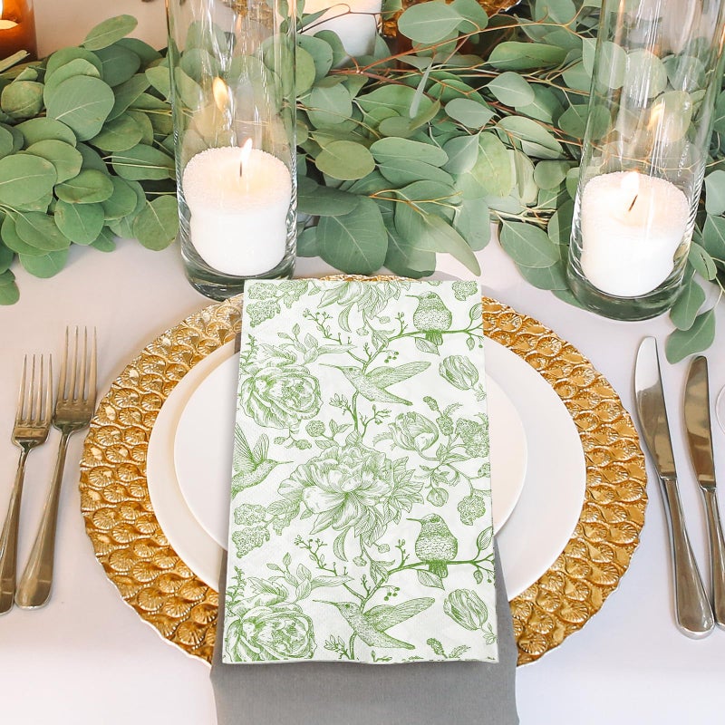 Generic AnyDesign 80Pcs Green Floral Birds Paper Guest Napkins Flower Bathroom Napkins Vintage Disposable Hand Towel Napkin for Home Holiday Party Supplies  4.3x7.8inch(folded) - Image 4