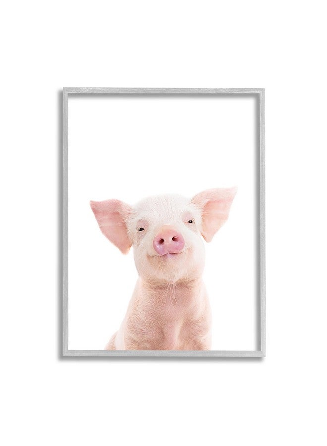Stupell Industries Smiling Pink Pig Gray Framed Giclee Art Design by Sisi and Seb - Image 1