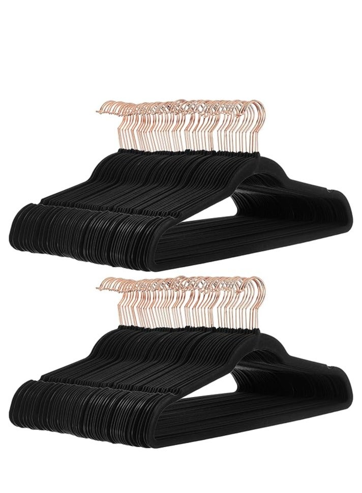 علاقة ملابس أساسية رفيعة، مخملية، غير قابلة للانزلاق، لون أسود/ذهبي وردي - عبوة من 100 قطعة