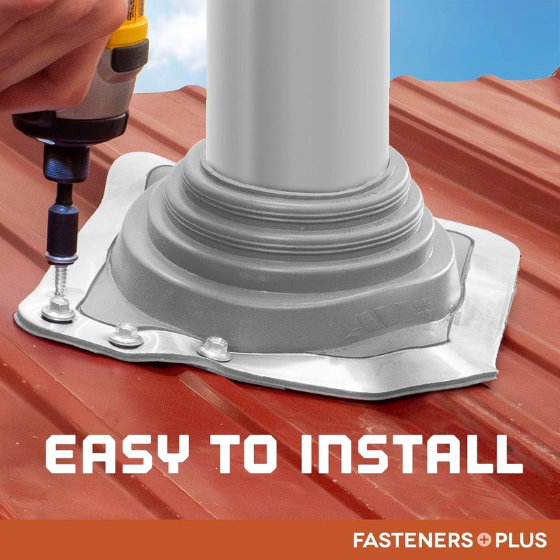 Fasteners Plus Store #2 Square EPDM Metal Roof Pipe Flashing Boot Kit - Fits 7/8" - 4" Pipe OD - Includes Flashing, NovaFlex Sealant & Roofing Stitch Screws - Gray (Made in USA) - Image 5