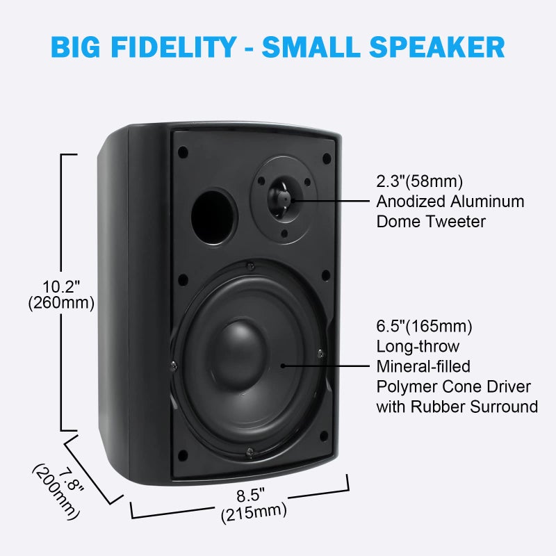 Herdio 6.5 Inch 400W Outdoor Speakers Wired Waterproof with Powerful Bass,Wall Mount Speakers for Patio Garage Covered Deck,All-Weather(Pair,Black) - Image 2