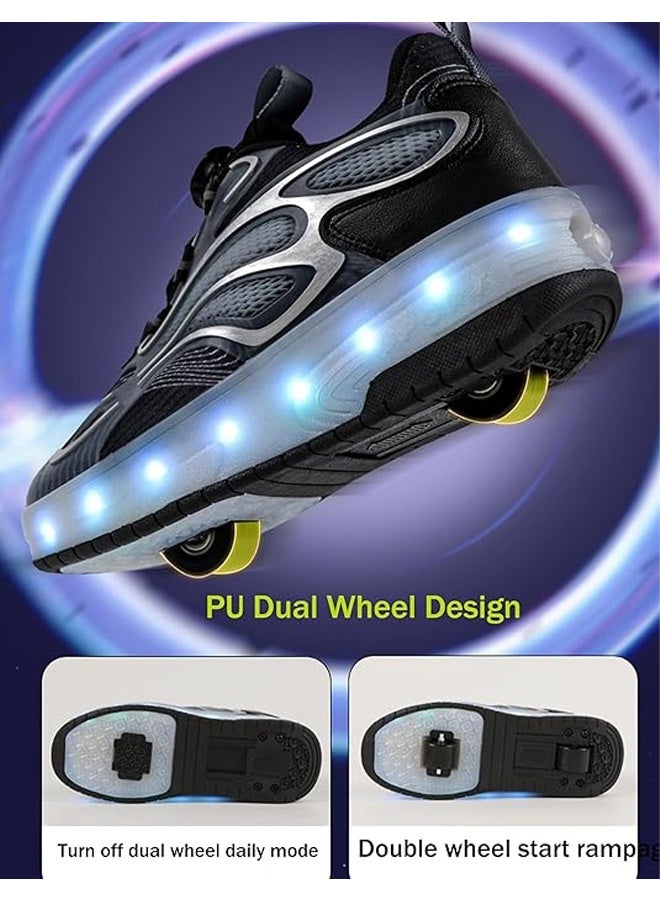 DUNISO Children's Roller Skates, Sports Shoes With Wheels, Flashing Led Lights, Rechargeable, Suitable For Boys And Girls Beginners, More Balanced, Black - Image 4