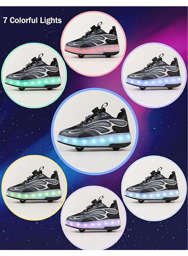 DUNISO Children's Roller Skates, Sports Shoes With Wheels, Flashing Led Lights, Rechargeable, Suitable For Boys And Girls Beginners, More Balanced, Black - Image 3