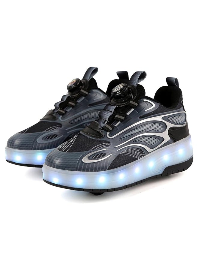 DUNISO Children's Roller Skates, Sports Shoes With Wheels, Flashing Led Lights, Rechargeable, Suitable For Boys And Girls Beginners, More Balanced, Black - Image 1
