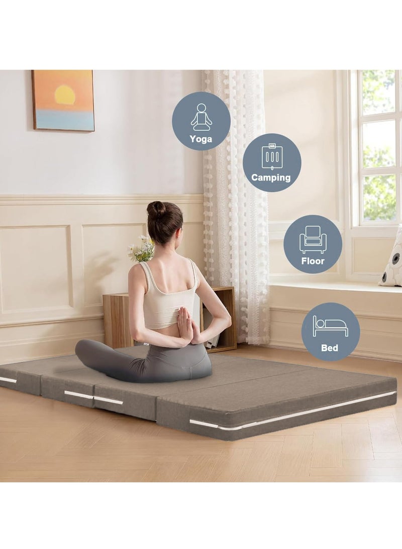 XiuWoo Portable 4-Folding Thick Foam Mattress, Foldable Bed, Guest Beds, Portable Bed, Topper Guest Mat, Sleeping Pad, Floor Nap with Breathable & Washable Cover  - Image 2