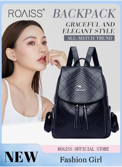 roaiss Backpack Female New Leather Tassel Pendant Rhombus Leisure Travel Backpack Student Female Schoolbag  - Image 2