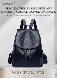 roaiss Backpack Female New Leather Tassel Pendant Rhombus Leisure Travel Backpack Student Female Schoolbag  - Image 1