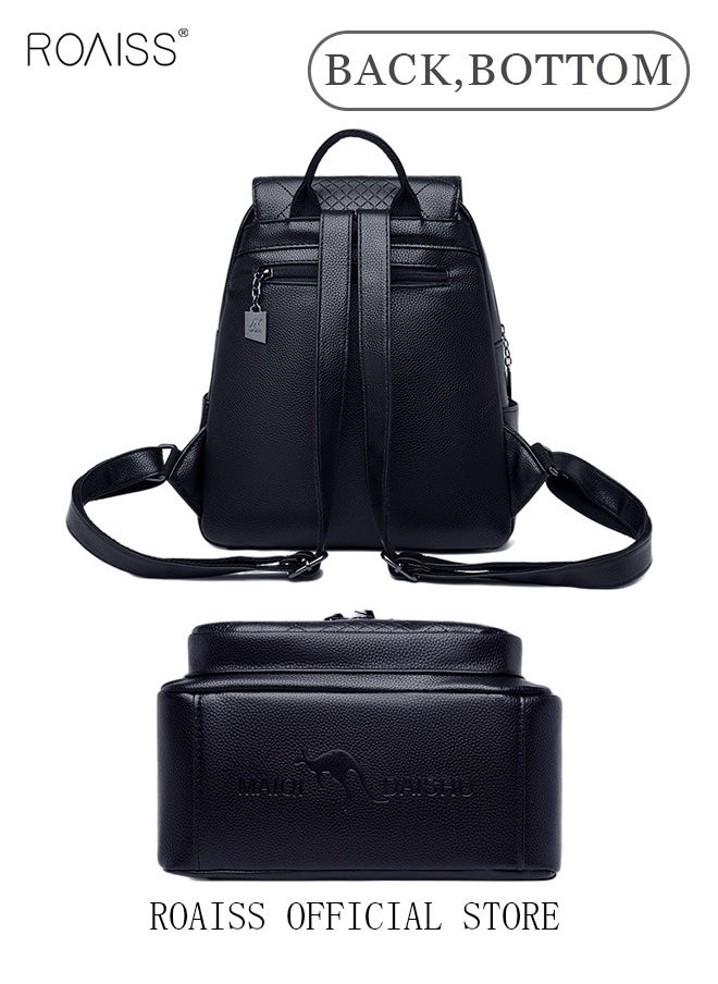 roaiss Backpack Female New Leather Tassel Pendant Rhombus Leisure Travel Backpack Student Female Schoolbag Small Pockets on Both Sides Reasonable Storage Lightweight Convenient Daily Backpack  - Image 5