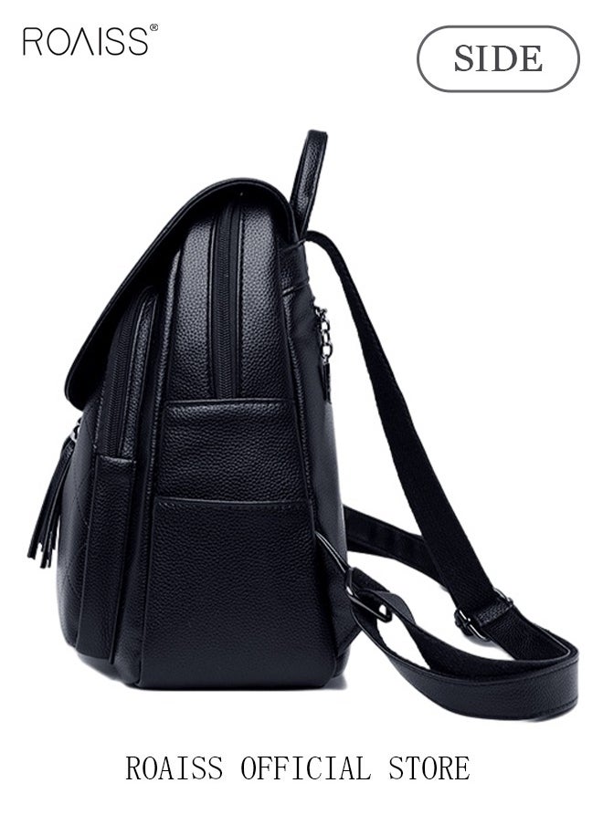 roaiss Backpack Female New Leather Tassel Pendant Rhombus Leisure Travel Backpack Student Female Schoolbag Small Pockets on Both Sides Reasonable Storage Lightweight Convenient Daily Backpack  - Image 4