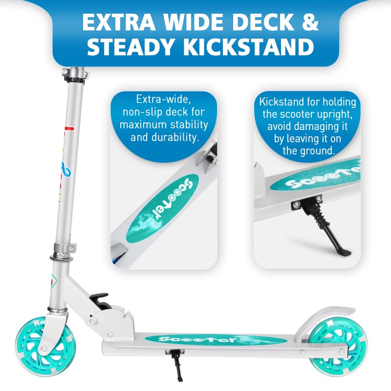 BELEEV سكوتر BELEEV V1 للأطفال، سكوتر قابل للطي بعجلتين للفتيات والفتيان، 3 ارتفاعات قابلة للتعديل، عجلات مضيئة، سكوتر خفيف الوزن مع دعامة للأطفال من عمر 3-12 (أكوا) - Image 5
