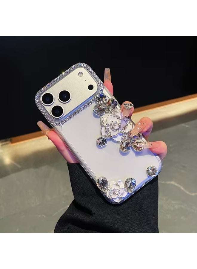 حافظة هاتف شفافة جديدة لهاتف iPhone 17 Pro Max، تصميم كاميليا فاخر مع أحجار الراين، حماية كاملة من الحوادث والخدوش والصدمات