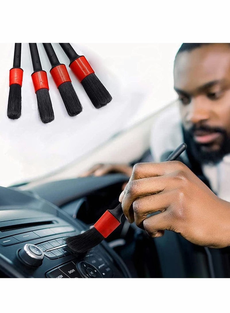 Excefore Car Detailing Brush Kit, 5 Pcs Automotive Clean Wheels Interior Exterior Leather Air Vents Emblems Brushes (Red Black) - Image 2