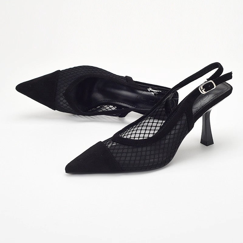 Women's Pointed Toe Stiletto Heel Mesh Sandals Black - Image 4