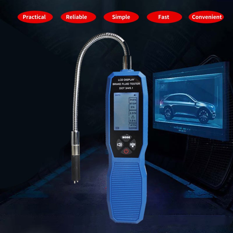 سائل الفرامل الفاحص، شاشة LCD رقمية فاحص سائل الفرامل DOT3 DOT4 DOT5.1 فاحص مع تنبيه صوتي مسبار مرن حقيبة تخزين 4 بطاريات AAA - Image 3
