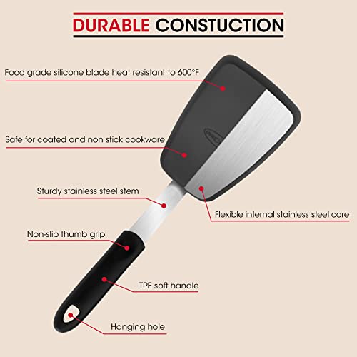 Unicook Flexible Silicone Spatula, Turner, 600F Heat Resistant, Ideal for Flipping Eggs, Burgers, Crepes and More, Small - Image 3