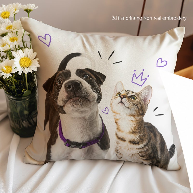 Cute Dog and Cat Print Decorative Throw Pillow Cover Soft Square Cushion Cover for Sofa Bed Living Room - Image 2