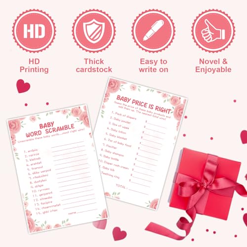 OLOUTAB Baby Shower Games for Girl-2 Games(50 of Each),Baby Shower Word Scramble Game&Price is Right,Double-Sided,Thick Cardboard,Fun,Hilarious,with Answer Keys - Image 3