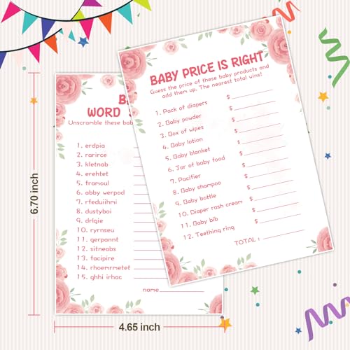 OLOUTAB Baby Shower Games for Girl-2 Games(50 of Each),Baby Shower Word Scramble Game&Price is Right,Double-Sided,Thick Cardboard,Fun,Hilarious,with Answer Keys - Image 4
