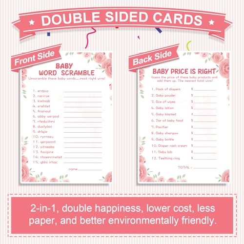 OLOUTAB Baby Shower Games for Girl-2 Games(50 of Each),Baby Shower Word Scramble Game&Price is Right,Double-Sided,Thick Cardboard,Fun,Hilarious,with Answer Keys - Image 5