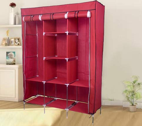 VipAsh VipAsh Advance 62 Shelves Design Cover Portable Collapsible Wardrobe for Storage Cloth and Gift Item Special for Hostel Boys and Girl and Using Household Used Standard Color Wine - Image 1