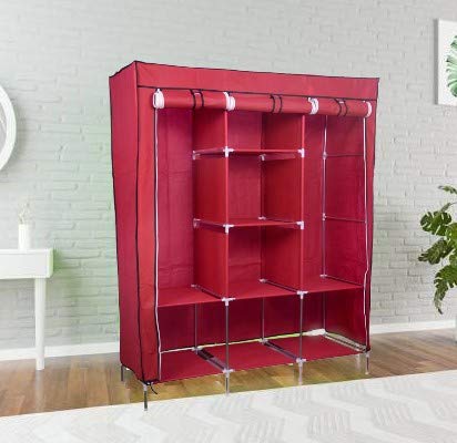 VipAsh VipAsh Advance 62 Shelves Design Cover Portable Collapsible Wardrobe for Storage Cloth and Gift Item Special for Hostel Boys and Girl and Using Household Used Standard Color Wine - Image 2