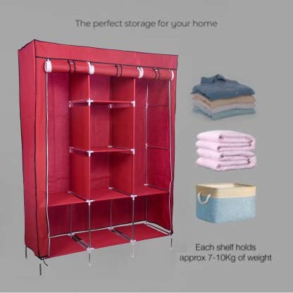 VipAsh VipAsh Advance 62 Shelves Design Cover Portable Collapsible Wardrobe for Storage Cloth and Gift Item Special for Hostel Boys and Girl and Using Household Used Standard Color Wine - Image 3