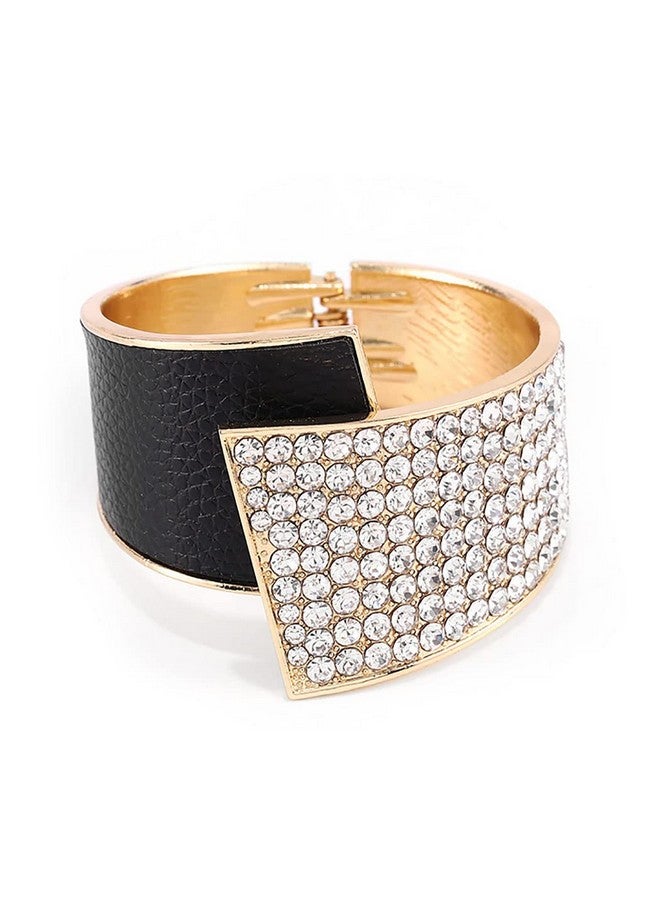 ELABEST Stylish Rhinestone Bracelet Black Cuff Bracelets Stretch Bracelets Sparkly Hand Chain Wedding Parties Jewelry Accessories For Women And Girls (Black) - Image 1