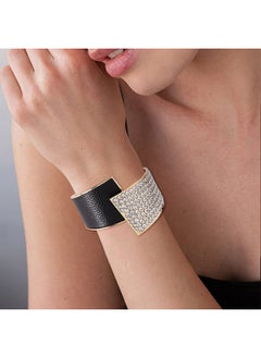 ELABEST Stylish Rhinestone Bracelet Black Cuff Bracelets Stretch Bracelets Sparkly Hand Chain Wedding Parties Jewelry Accessories For Women And Girls (Black)  - Image 3