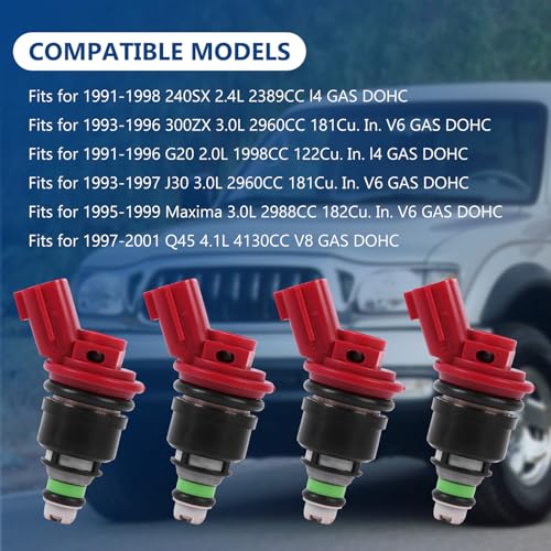 CYCWER 1660096E01 FJ285 Fuel Injectors 4pcs Fit for 19951999 Maxima 30L Fit for 19911996 G20 20L Replace OE 1660096E00 166005E511 - Image 3