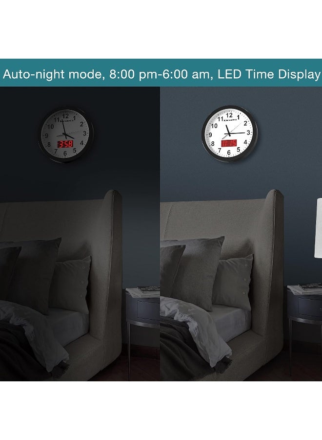 KWANWA Wall Clock Digital Clock 12 Metal Frame Quartz LED Analog Wall Clock Light Sensor Auto 14 LED Time or Temperature Display Battery Powered Adjustable Brightness Silent Quiet Sweep Second Hand - Image 4