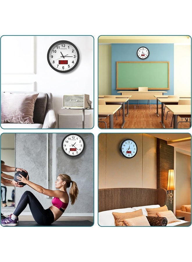 KWANWA Wall Clock Digital Clock 12 Metal Frame Quartz LED Analog Wall Clock Light Sensor Auto 14 LED Time or Temperature Display Battery Powered Adjustable Brightness Silent Quiet Sweep Second Hand - Image 5