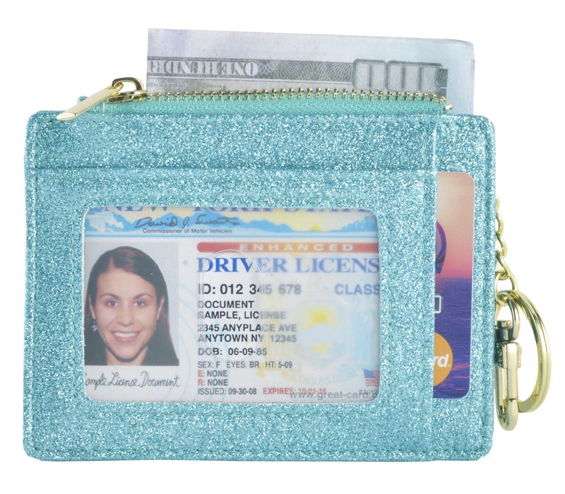 woogwin Slim RFID Credit Card Holder for Women Mini Front Pocket Wallet Purse With Keychain(StarTeal) - Image 3