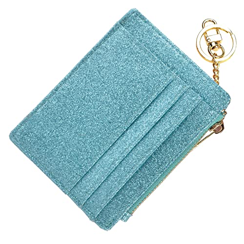 woogwin Slim RFID Credit Card Holder for Women Mini Front Pocket Wallet Purse With Keychain(StarTeal) - Image 1