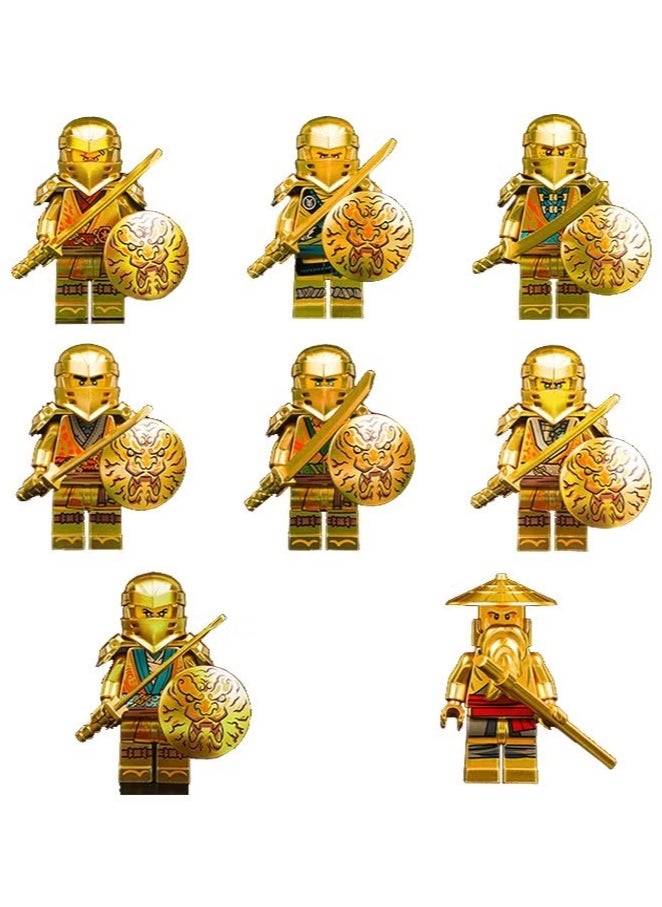 Ailily 8 Pcs Gold Ninja Core Minifigure Combo Pack - Lloyd, Jay, Kai, Cole, Zane, NYA  - Image 1
