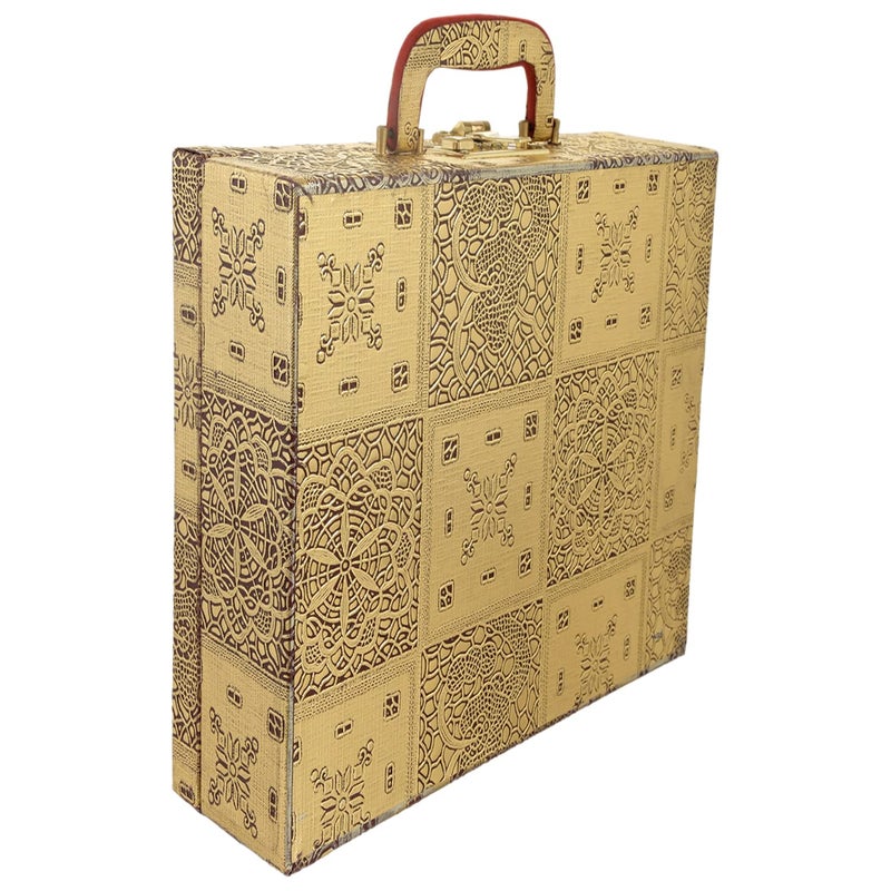 Kuber Industries Kuber Industries Multipurpose Wooden Emobssed Design 4 Rod Bangle Box/Organizer/Case With Mirror & Number Lock System (Gold)-47KM0557  - Image 3