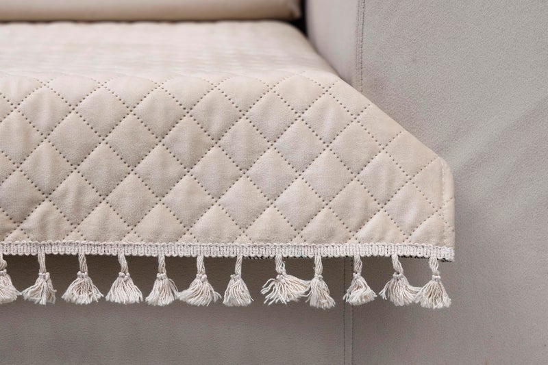 AAZEEM Original Velvet Sofa Cover | Stretch Fitted | Removable Washable Furniture Protector Slipcovers | Cream Color| 1 Seater Sofa Cover with Tassel| - Image 2