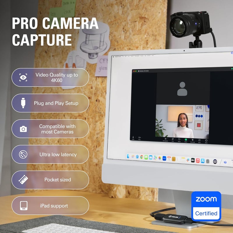 elgato كام لينك 4K – بطاقة التقاط خارجية لكاميرات DSLR وكاميرات الفيديو، كاميرا الحركة ككاميرا ويب، اجتمع/بث/سجل بدقة 1080p60 أو 4K30/4K60، اتصال سهل لـ OBS/Zoom/Discord – HDMI إلى USB 3.0، PC/Mac/iPad - Image 2