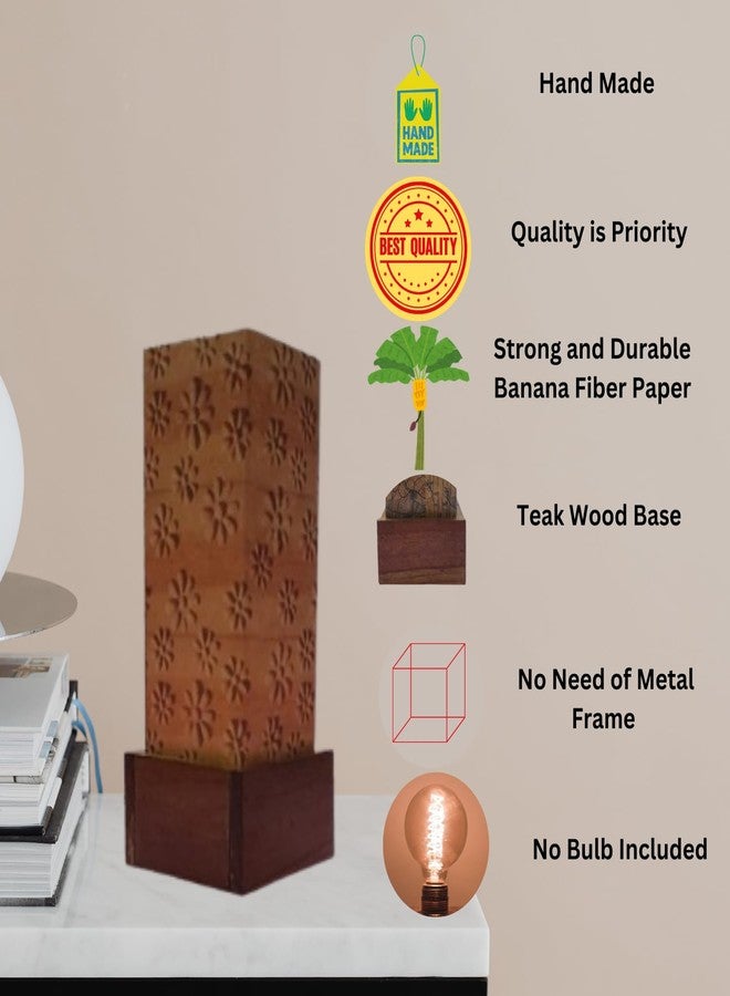 BenignCraft Banana Paper 11-inch Table Lamp with Teak Wood Base, for Kids ' Study, Bedroom, Office, or Living Room Decoration. - Image 4