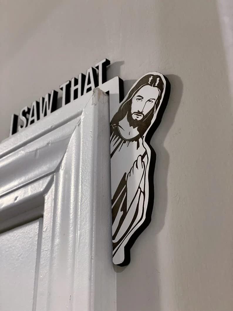 klarako Funny Home Decor I Saw That Jesus Door Frame Decoration, Jesus Door Corner Sign Decoration, Christian Door Decor I Saw That Jesus Corner Decor, Funny Jesus Door Hanger (Blackright) - Image 1
