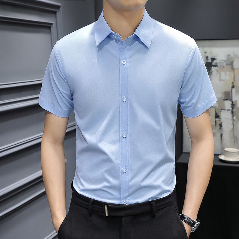 Spring and autumn men's long-sleeved shirt shirt gray business casual anti-wrinkle inner wear workwear work clothes men's clothing - Image 3