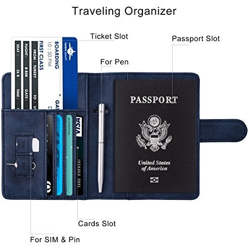 WALNEW Passport Holder Cover Case RFID Passport Travel Wallet, Navy Blue - Image 4